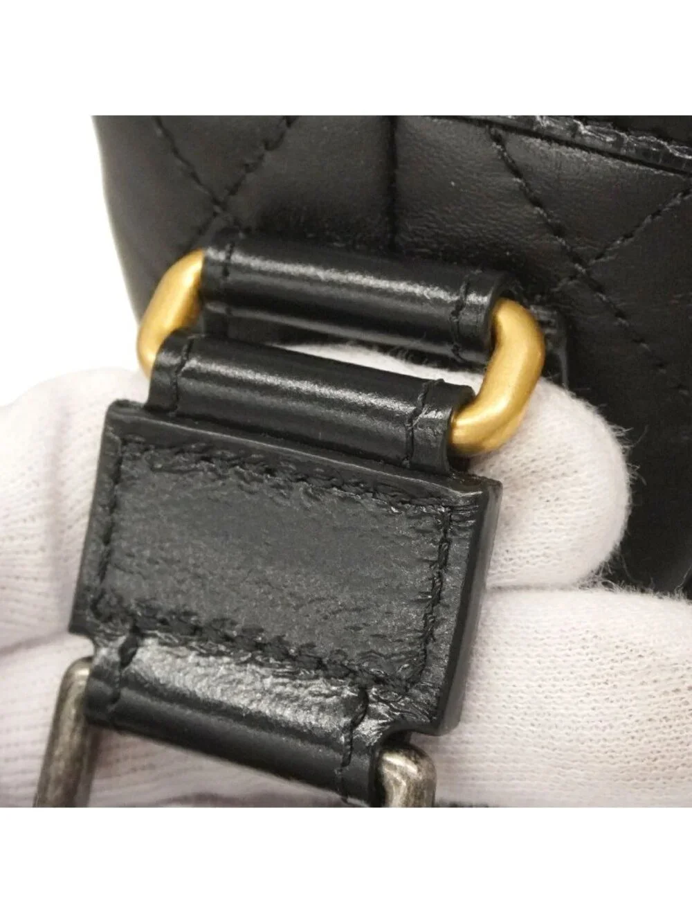 Chanel Shoulder Bag Gabrielle Leather Black Gold Silver